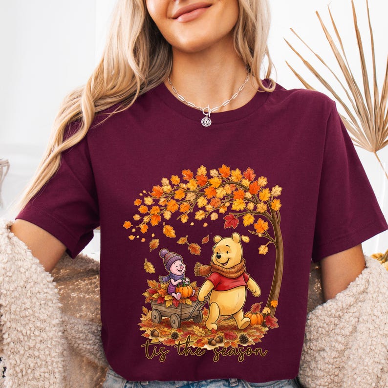 Winnie the Pooh Fall Shirt, Tis the Season Tee, Piglet Pumpkin Shirt, Autumn Leaves Graphic Tee, Cute Disney Thanksgiving