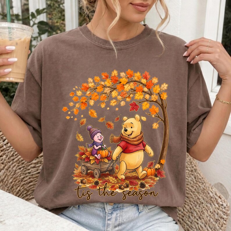 Winnie the Pooh Fall Comfort Colors Shirt, Tis the Season Tee, Piglet Pumpkin Autumn Shirt, Disney Thanksgiving Graphic Tee