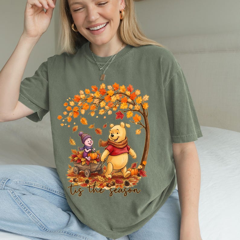 Winnie the Pooh Fall Comfort Colors Shirt, Tis the Season Tee, Piglet Pumpkin Autumn Shirt, Disney Thanksgiving Graphic Tee