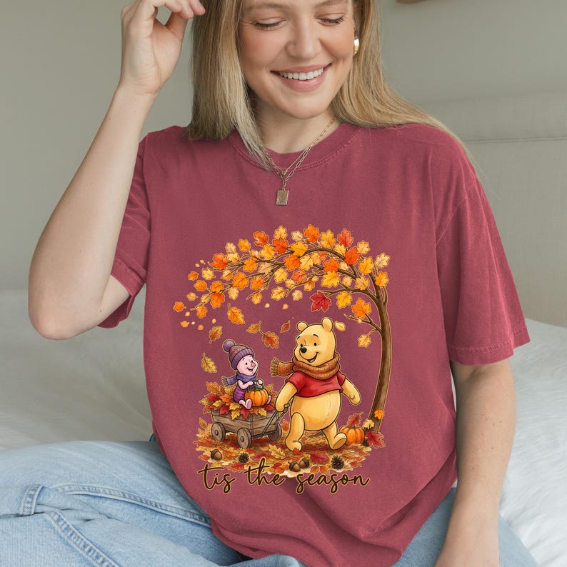 Winnie the Pooh Fall Comfort Colors Shirt, Tis the Season Tee, Piglet Pumpkin Autumn Shirt, Disney Thanksgiving Graphic Tee