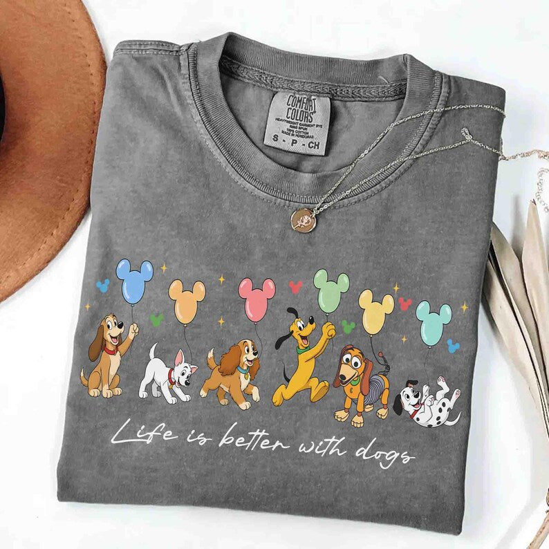 Disney Dogs All Characters Comfort Color Shirt, Disney Dog Shirt, Pluto Slinky Lady Tramp Disney Puppy Balloons Tee, Disney Pet Lovers Dogs