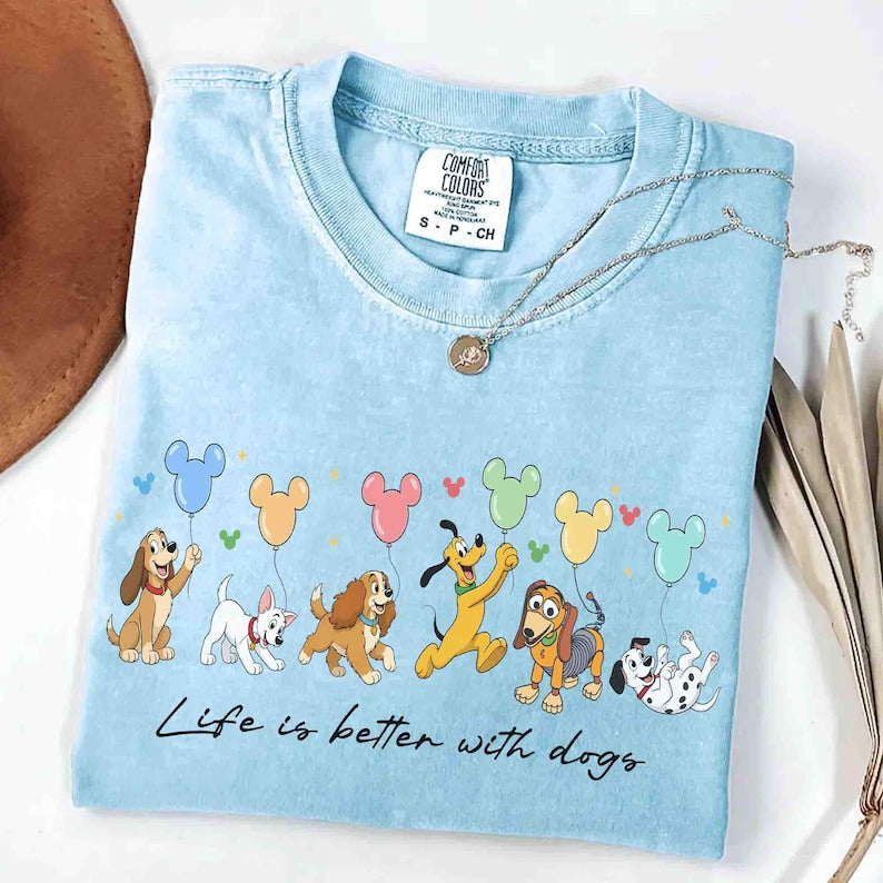 Disney Dogs All Characters Comfort Color Shirt, Disney Dog Shirt, Pluto Slinky Lady Tramp Disney Puppy Balloons Tee, Disney Pet Lovers Dogs