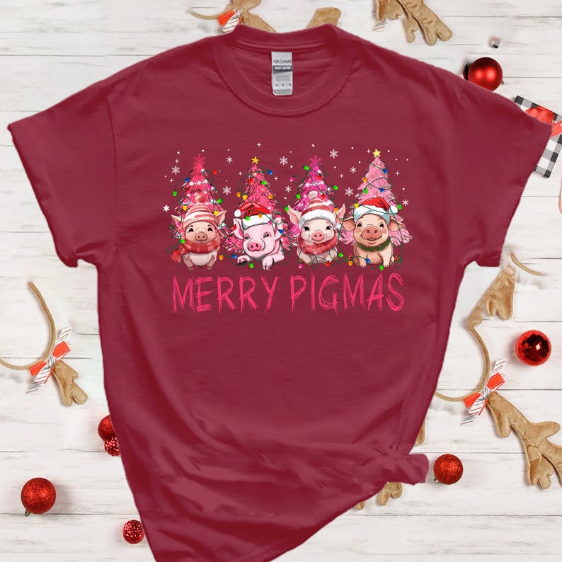 Merry Pigmas Xmas Tshirt, Cute Pig Christmas Shirt, Pig Christmas Tree Shirt, Piglet Animal Farm Tshirt, Christmas Pig Lover Tshirt, Pig Tee