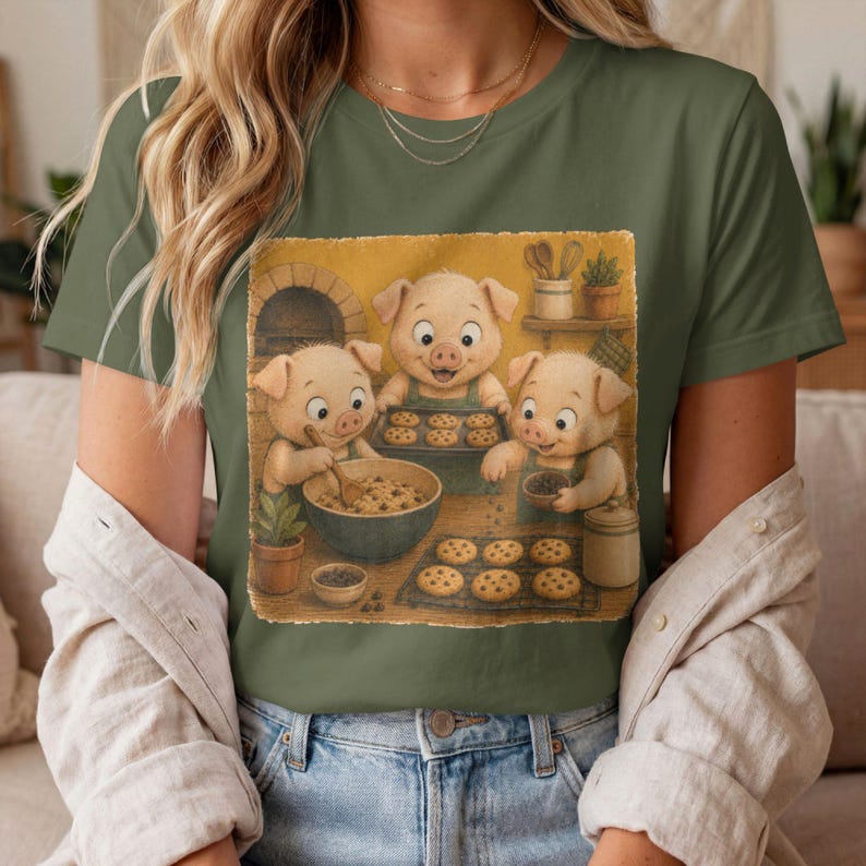 Piglet Baking Cookies T-Shirt, Cute Pig Baker Kitchen Graphic, Funny Farm Animal Tee, Comfort Colors® Baker Gift