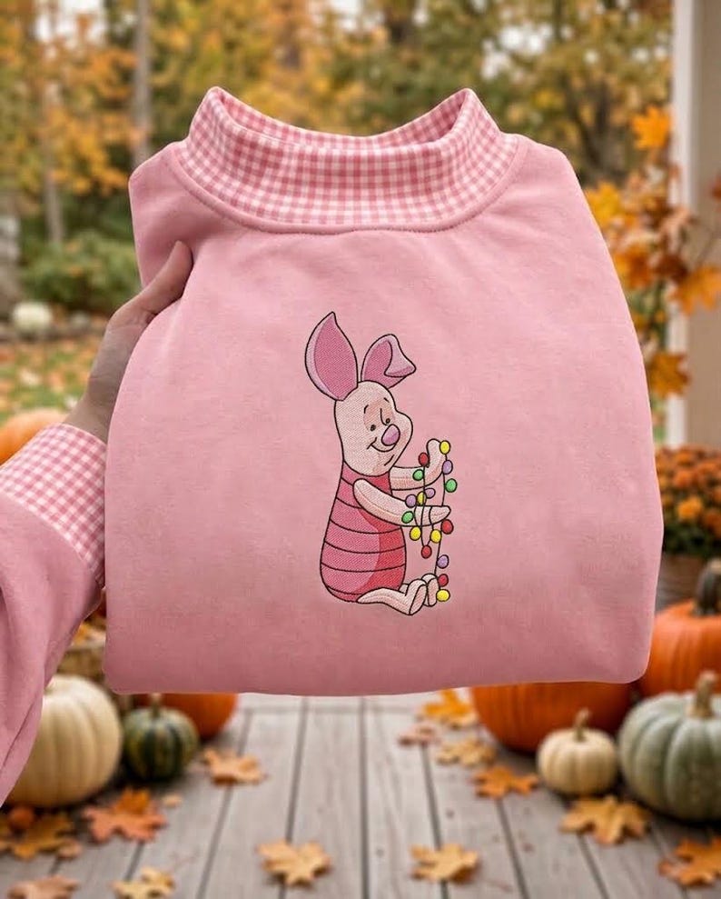 Pooh & Friends Christmas Embroidered Gingham Sweatshirt, Winnie the Pooh Piglet Tigger Eeyore Holiday Crewneck, Disney Christmas Shirt