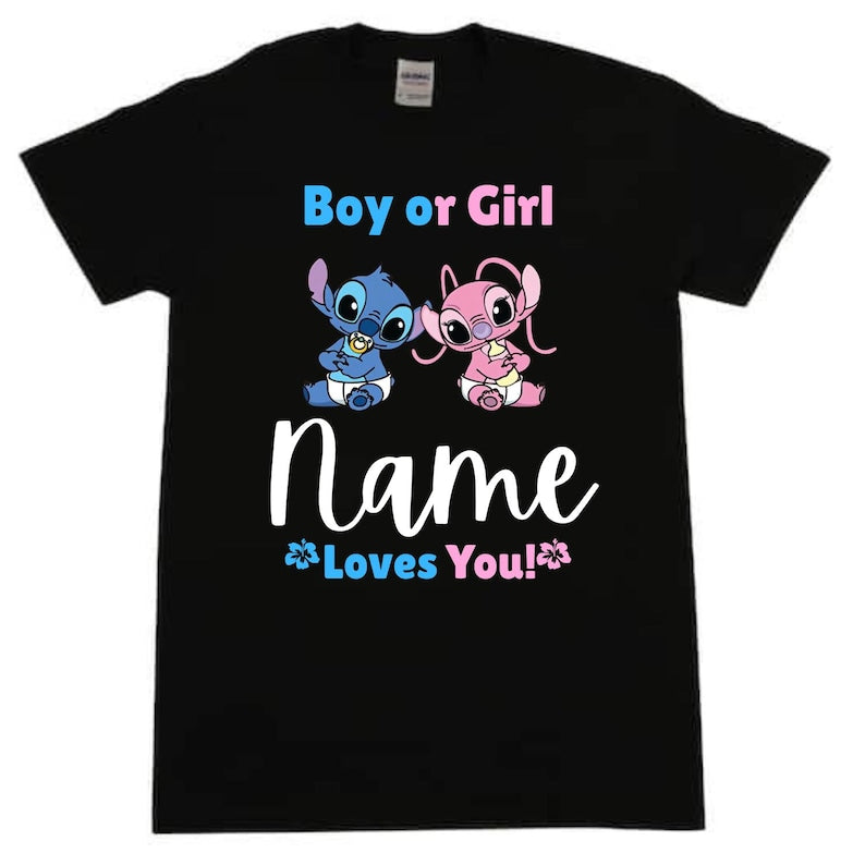Stitch Gender Reveal Shirts |stitch and angel: Personalized Family Matching Tees