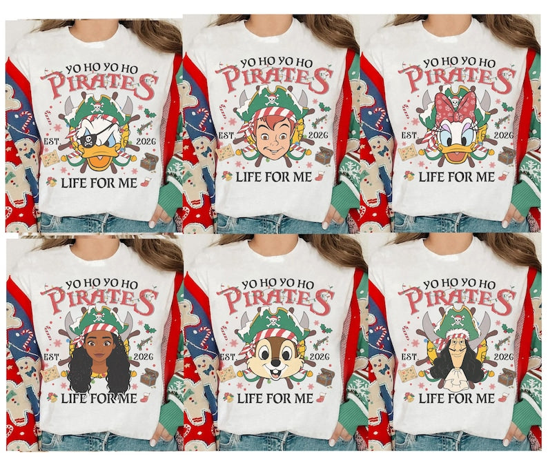 Disney Pirates of the Caribbean Christmas Lights Tee, Mickey & Friends Stitch Chip Dale Star Wars Marvel, Yo Ho A Pirate's Life For Me Shirt