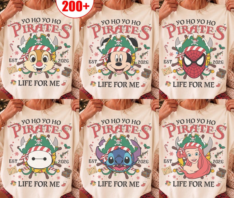 Disney Pirates of the Caribbean Christmas Lights Tee, Mickey & Friends Stitch Chip Dale Star Wars Marvel, Yo Ho A Pirate's Life For Me Shirt