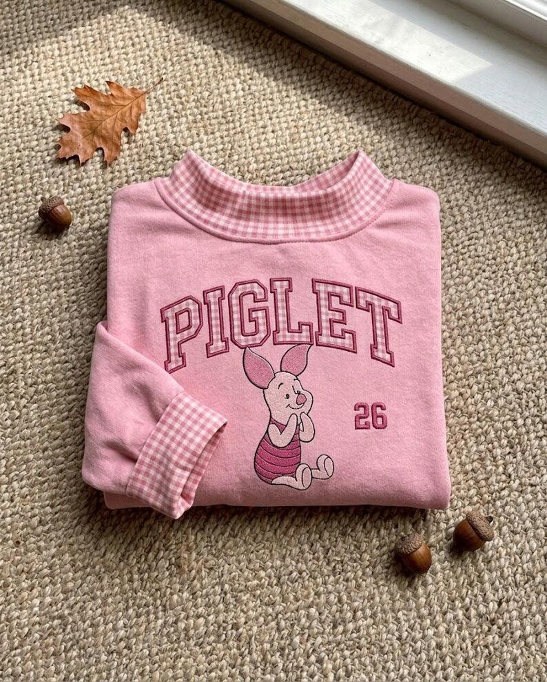 Embroidered Pooh & Friends Gingham Applique Mock Neck Sweatshirt, Piglet Eeyore Tigger Crewneck, Disney Inspired Group Shirt