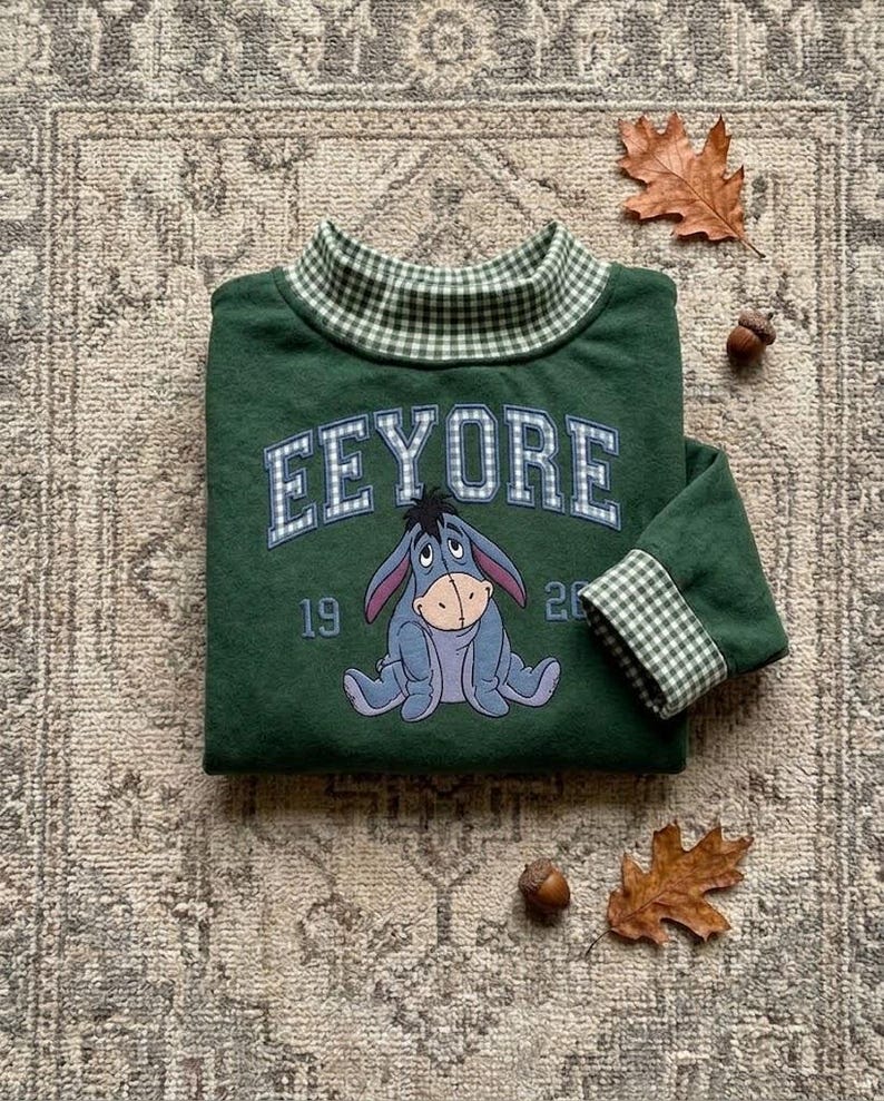 Embroidered Pooh & Friends Gingham Applique Mock Neck Sweatshirt, Piglet Eeyore Tigger Crewneck, Disney Inspired Group Shirt
