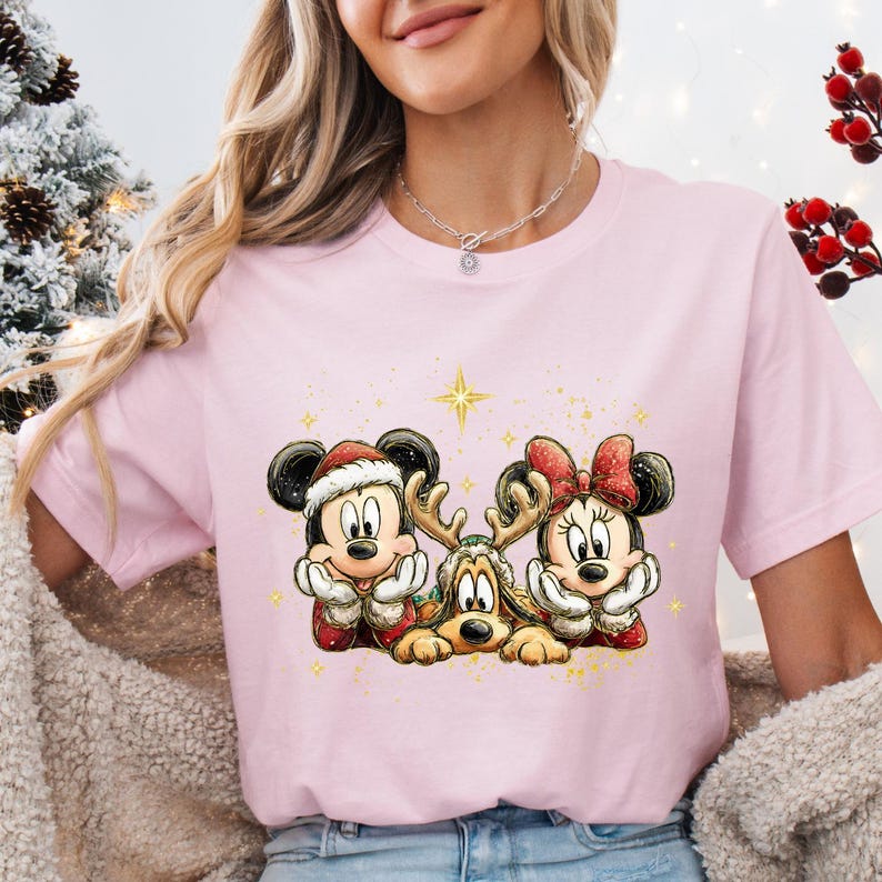 Disney Christmas Shirt, Mickey Minnie and Pluto Holiday Tee, Vintage Magical Character Short Sleeve Shirt, Family Vacation Gift