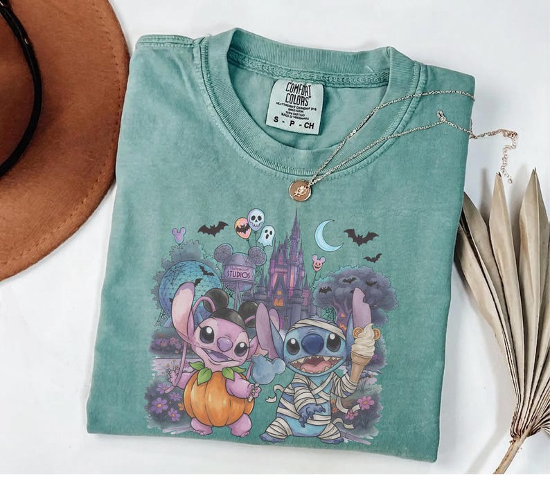 Stitch and Angel Halloween Tee,Magic Kingdom Spooky Season Tee,Ice Cream Snacking Team Shirt ,Nightmare On Main Street Disney Halloween Tee