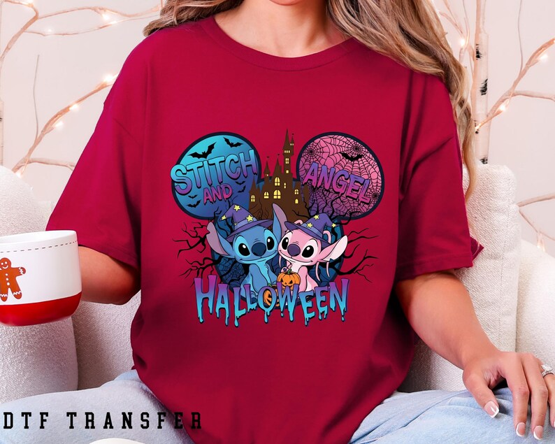 Stitch and Angel Halloween DTF Transfer, Disney Halloween, Ready To Press