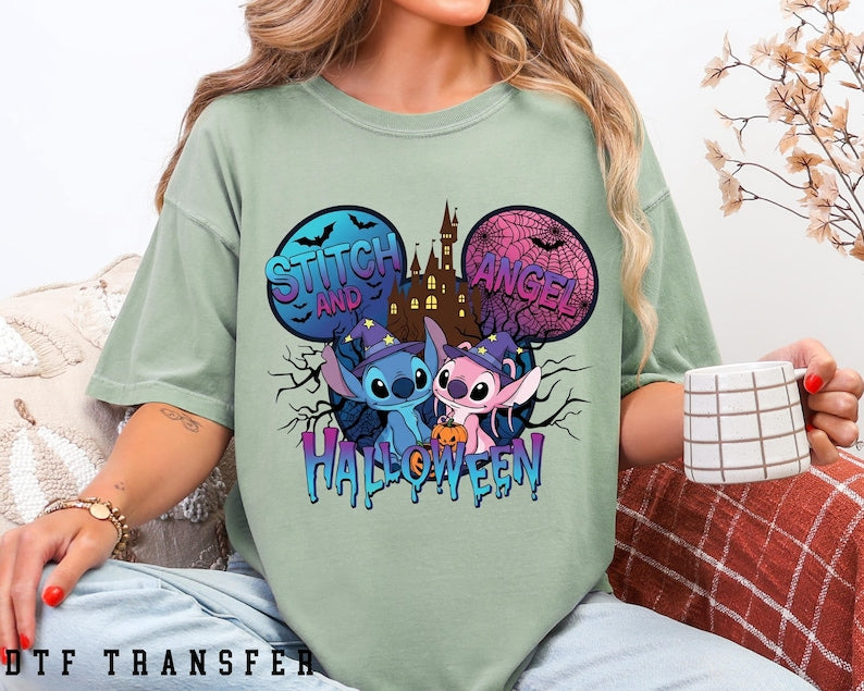 Stitch and Angel Halloween DTF Transfer, Disney Halloween, Ready To Press