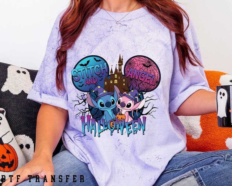 Stitch and Angel Halloween DTF Transfer, Disney Halloween, Ready To Press