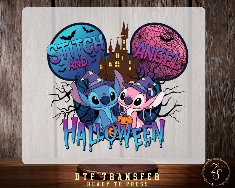Stitch and Angel Halloween DTF Transfer, Disney Halloween, Ready To Press