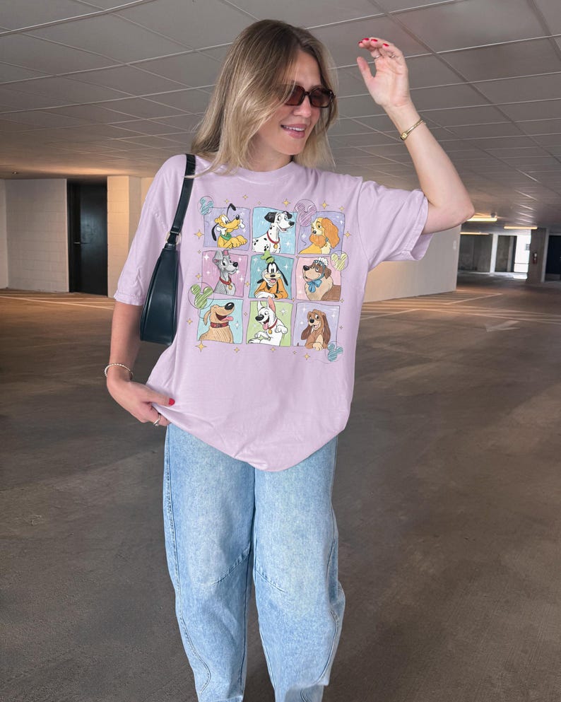 Comfort Colors® Retro Disney Dogs Shirt, Cute Lady Tramp Pluto Dalmatian Tee, Pastel Watercolor Cartoon Dog Lover Gift, Magical Vacation Tee