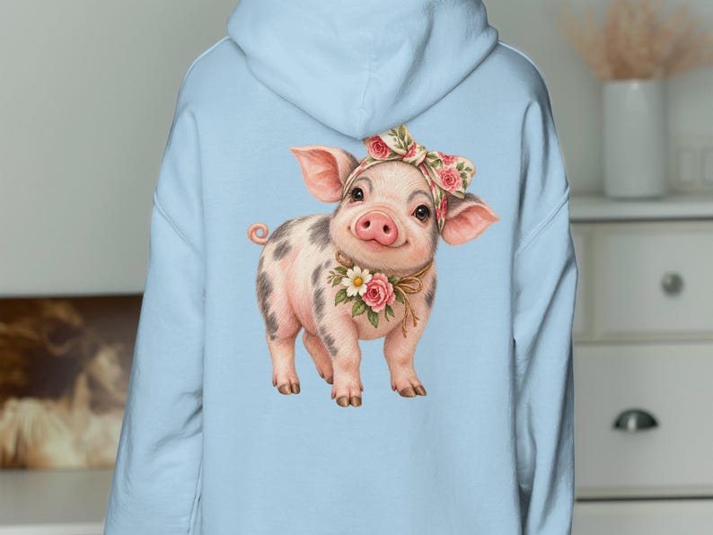 Custom Mini Pig T-Shirt Personalized Floral Piglet Shirt, Cute Farm Animal Sweatshirt, Birthday Gift Long Sleeve Hoodie for Pig Lovers