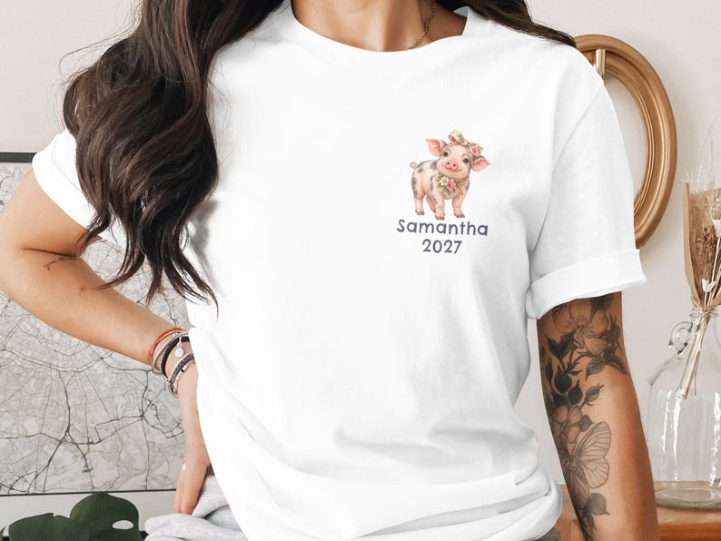 Custom Mini Pig T-Shirt Personalized Floral Piglet Shirt, Cute Farm Animal Sweatshirt, Birthday Gift Long Sleeve Hoodie for Pig Lovers