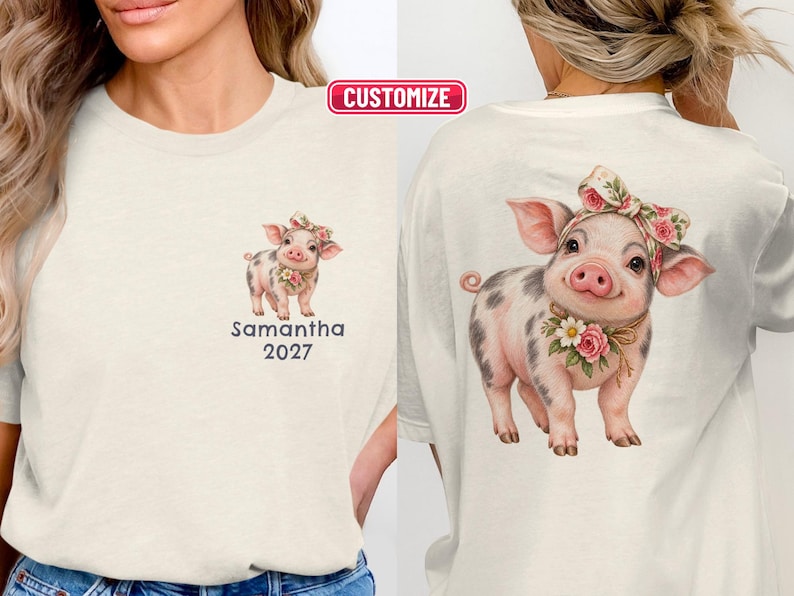 Custom Mini Pig T-Shirt Personalized Floral Piglet Shirt, Cute Farm Animal Sweatshirt, Birthday Gift Long Sleeve Hoodie for Pig Lovers