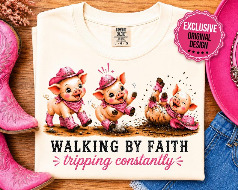 Comfort Colors® Walking By Faith Tripping Constantly Piglet product image 1
