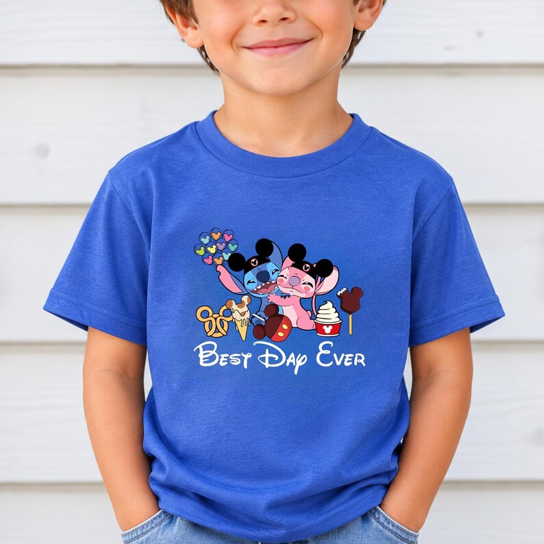 Disney Best Day Ever Shirt, Stitch Angel Gus Jaq Snack Treats Tee, Matching Family Park Vacation Shirt, Retro Cute Couple Tops