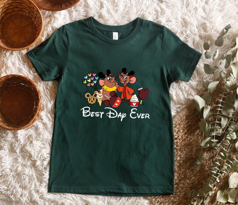 Disney Best Day Ever Shirt, Stitch Angel Gus Jaq Snack Treats Tee, Matching Family Park Vacation Shirt, Retro Cute Couple Tops