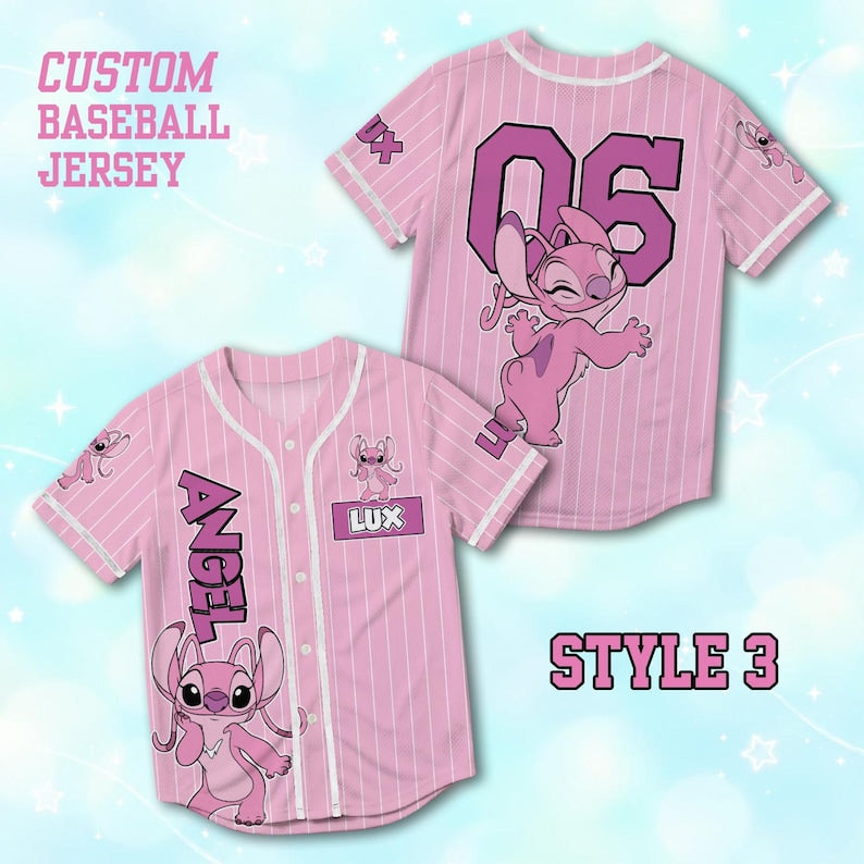 Personalized Angel Lilo and Stitch Baseball Jersey, Custom Disney Angel Family Trip Shirt, Disney World Vacation Matching Outfit