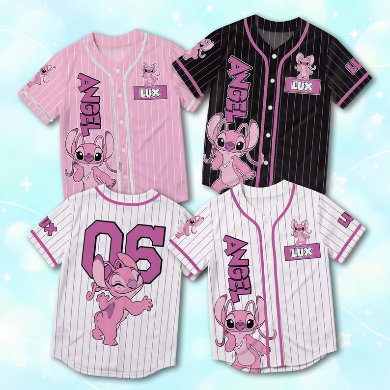 Personalized Angel Lilo and Stitch Baseball Jersey, Custom Disney Angel Family Trip Shirt, Disney World Vacation Matching Outfit