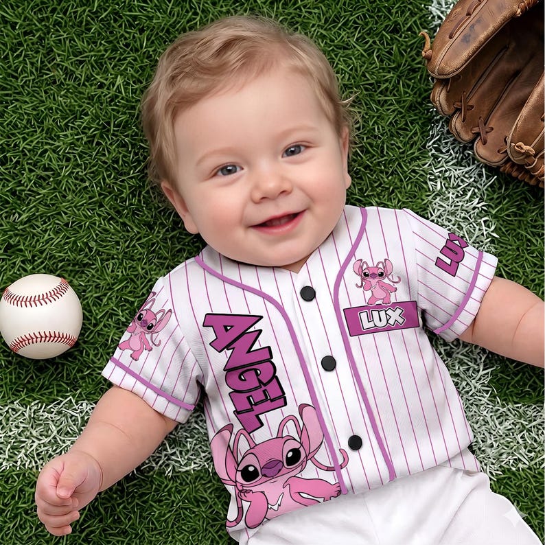 Personalized Angel Lilo and Stitch Baseball Jersey, Custom Disney Angel Family Trip Shirt, Disney World Vacation Matching Outfit