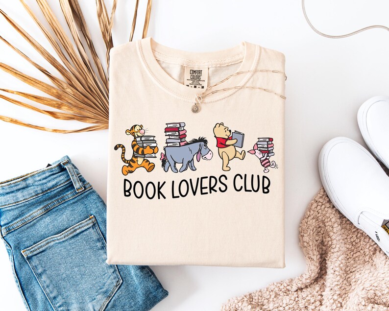 Comfort Colors® Winnie The Pooh Book Club Shirt, Pooh Friends Reading Tee, Tigger Eeyore Piglet T-Shirt, Book Lovers Top, Cute Reading Tee