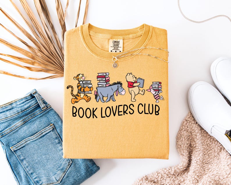 Comfort Colors® Winnie The Pooh Book Club Shirt, Pooh Friends Reading Tee, Tigger Eeyore Piglet T-Shirt, Book Lovers Top, Cute Reading Tee