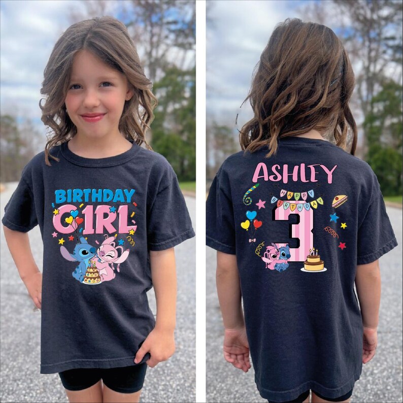 Stitch Birthday Girl Youth Shirt, Personalized Name Age Toddler, Disney Birthday Shirt, Stitch and Angel Birthday Tee,BP