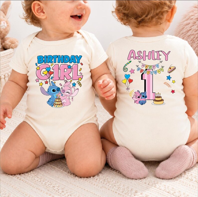 Stitch Birthday Girl Youth Shirt, Personalized Name Age Toddler, Disney Birthday Shirt, Stitch and Angel Birthday Tee,BP