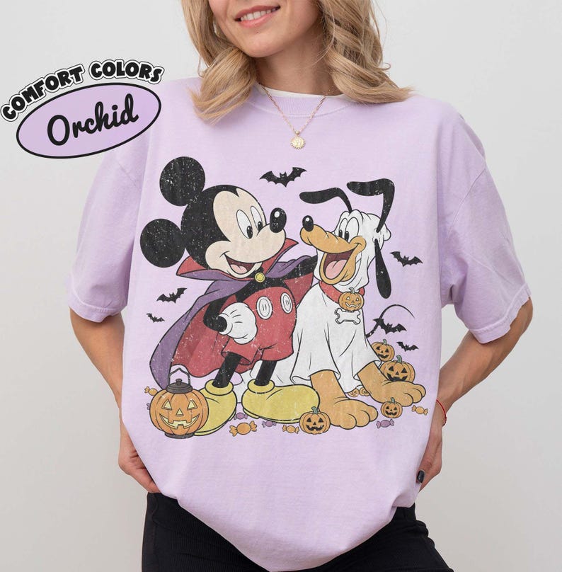 Retro Mickey and Pluto Halloween Shirt, Comfort Colors Vampire Ghost Pumpkin Design Tee, Disney Family Matching Theme Park Trip Gift 2026