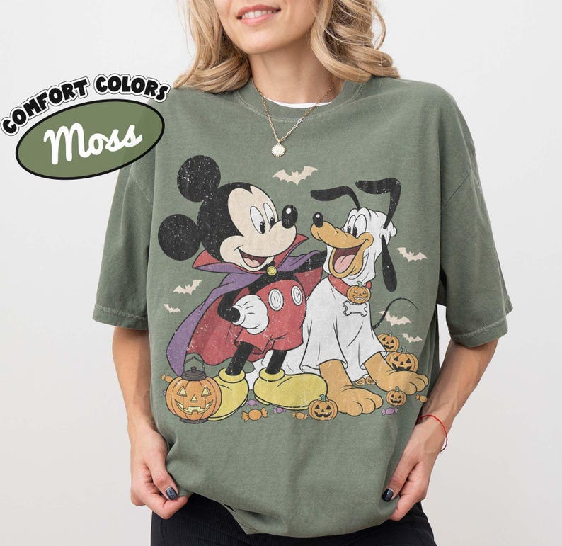 Retro Mickey and Pluto Halloween Shirt, Comfort Colors Vampire Ghost Pumpkin Design Tee, Disney Family Matching Theme Park Trip Gift 2026