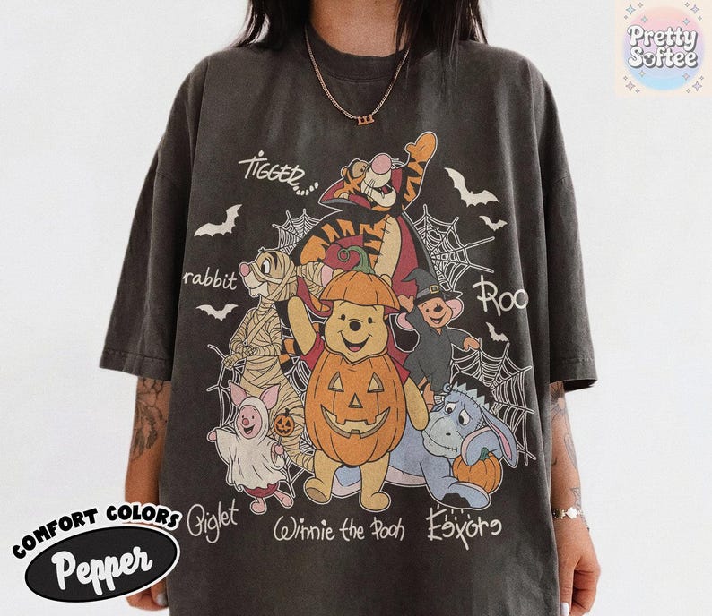 Retro Winnie The Pooh Halloween Signature Shirt, Pooh Bear Pumpkin Spooky Season Tee, Tigger Piglet Eeyore, Disney Family Vacation Gift