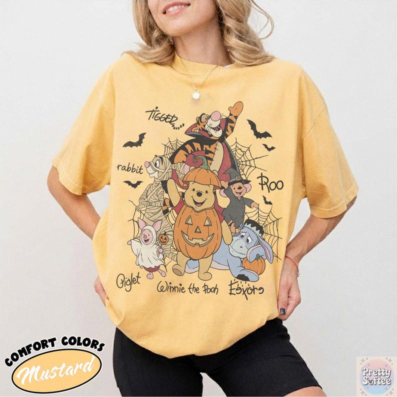 Retro Winnie The Pooh Halloween Signature Shirt, Pooh Bear Pumpkin Spooky Season Tee, Tigger Piglet Eeyore, Disney Family Vacation Gift