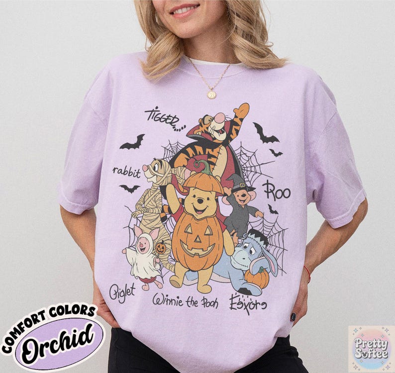 Retro Winnie The Pooh Halloween Signature Shirt, Pooh Bear Pumpkin Spooky Season Tee, Tigger Piglet Eeyore, Disney Family Vacation Gift