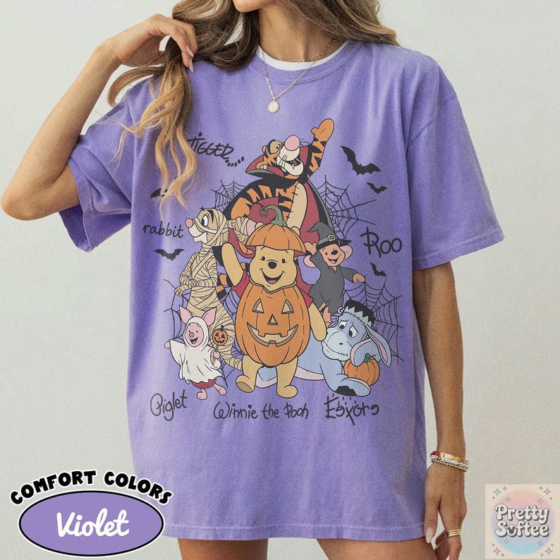 Retro Winnie The Pooh Halloween Signature Shirt, Pooh Bear Pumpkin Spooky Season Tee, Tigger Piglet Eeyore, Disney Family Vacation Gift