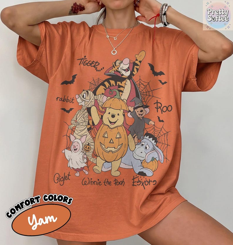 Retro Winnie The Pooh Halloween Signature Shirt, Pooh Bear Pumpkin Spooky Season Tee, Tigger Piglet Eeyore, Disney Family Vacation Gift