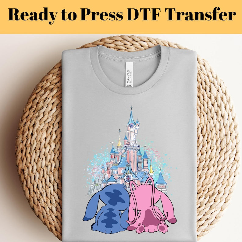 Stitch Angel Castle DTF Transfer, Disney Stitch Shirt Transfer, Disney Vacation Shirt, Ready to Press, Disney Trip DTF, Disneyland DTF