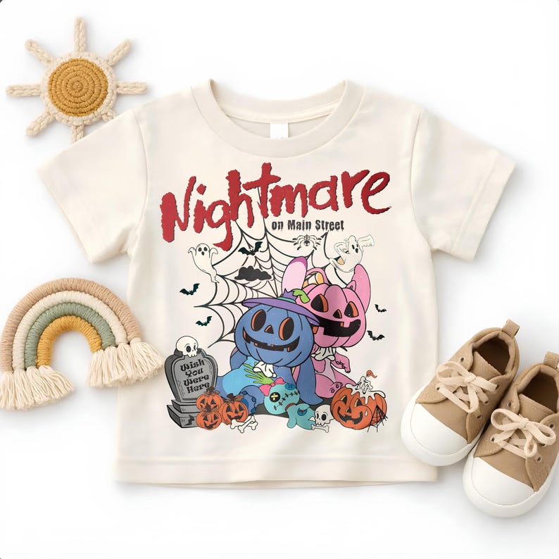 Nightmare On Main Street Halloween Shirt, Cute Spooky Stitch Angel Pumpkin Toddler Tee, Disney Trip Youth Sweatshirt
