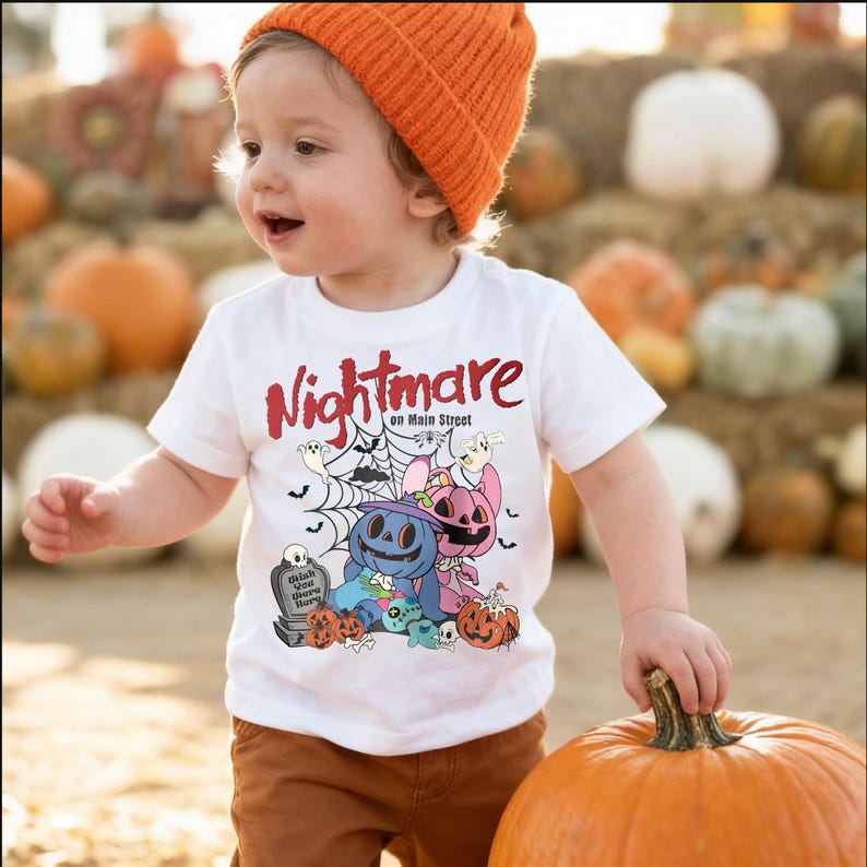 Nightmare On Main Street Halloween Shirt, Cute Spooky Stitch Angel Pumpkin Toddler Tee, Disney Trip Youth Sweatshirt