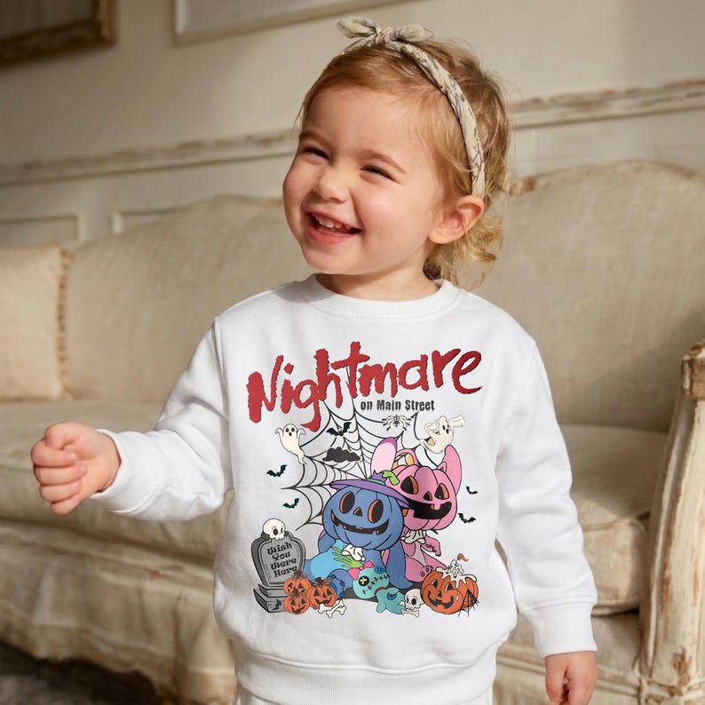 Nightmare On Main Street Halloween Shirt, Cute Spooky Stitch Angel Pumpkin Toddler Tee, Disney Trip Youth Sweatshirt