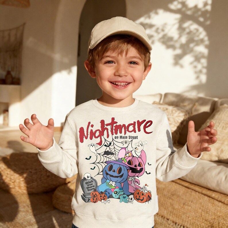 Nightmare On Main Street Halloween Shirt, Cute Spooky Stitch Angel Pumpkin Toddler Tee, Disney Trip Youth Sweatshirt