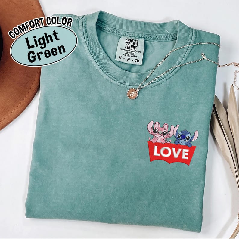 Embroidered Stitch Angel Disney Shirt, Funny Love Logo Pocket Tee Gift
