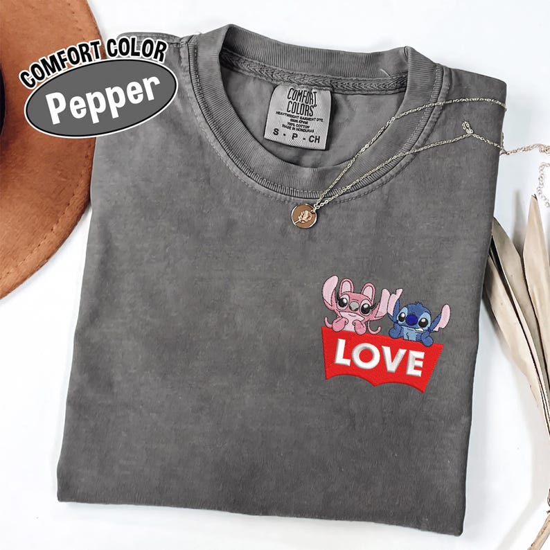 Embroidered Stitch Angel Disney Shirt, Funny Love Logo Pocket Tee Gift