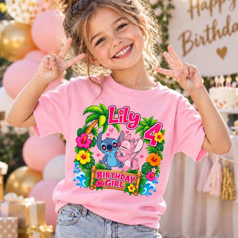 Personalized Cute Birthday Shirt, Custom Name and Age Girl Tee, Angel Stitc Party Top, Kids Birthday Gift, Kids Adult youth shirt.