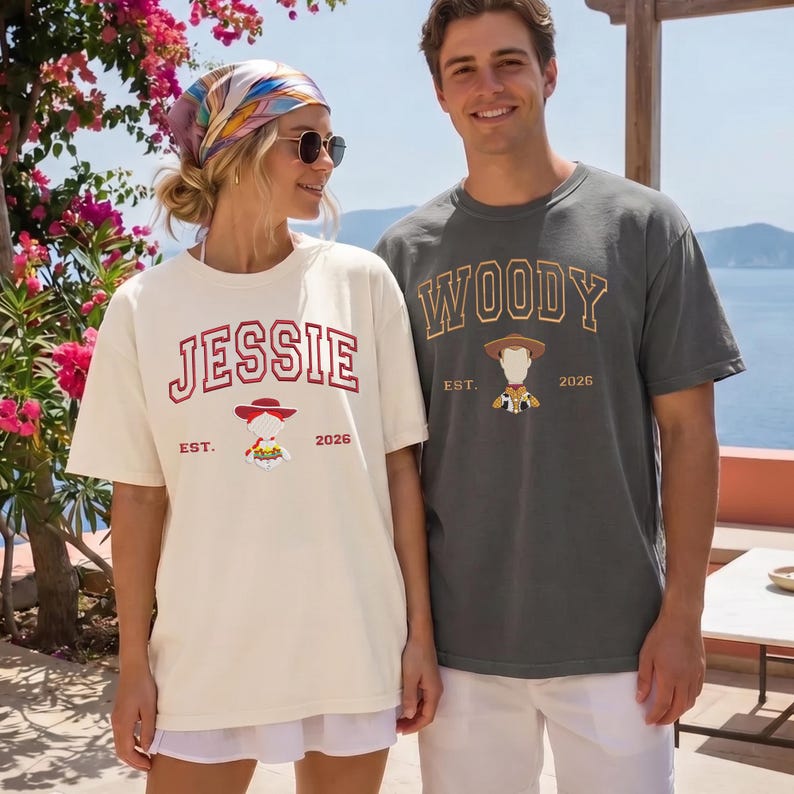Embroidered Stitch Angel Couple Shirt, Custom Comfort Colors Disney Trip Tee